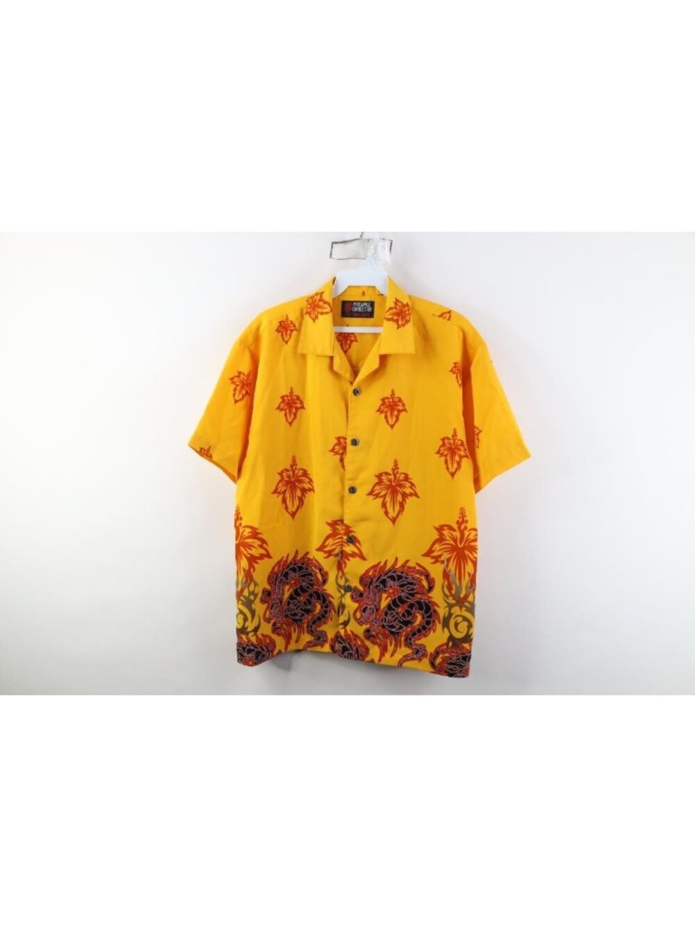 Vtg 90s Streetwear Mens Small Tribal Dragon Flower Casino Hawaiian Button Shirt